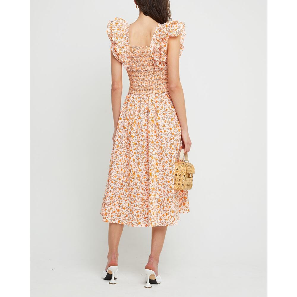 O.P.T Smocked Waist Ruffle Scilla Midi Dress Orange Floral Size Small NWOT - Picture 4 of 13